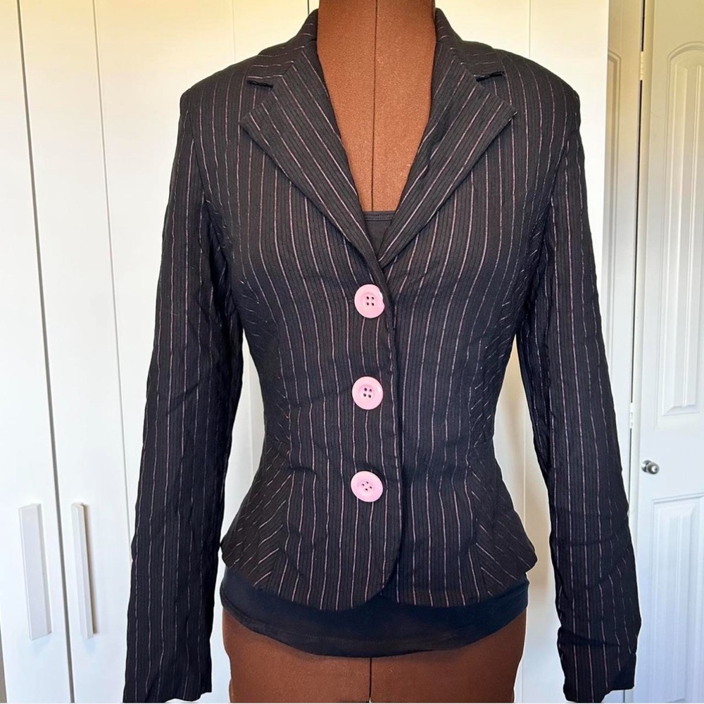 Women's Black and Pink Pinstripe Blazer